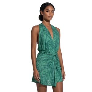 Elan Green Tie Dye Twist Front Mesh Mini Dress PM50089 Womens Small NWT